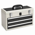 Boîte à outils Falqorin en métal blanc et noir, coffre à outils 60x26x36 cm avec 3 tiroirs verrouillables.