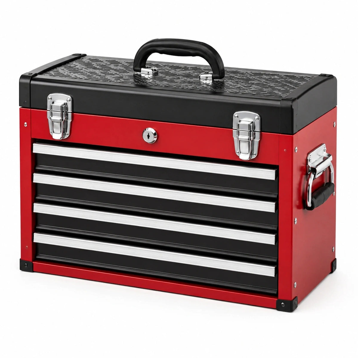 Boîte à outils Falqorin en acier rouge et noir, coffre à outils 60x26x34 cm avec 5 tiroirs verrouillables.