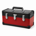 Mallette à outils Falqorin en aluminium rouge et noir de 50 cm avec fermoirs métalliques, portable et robuste.