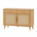 Buffet Falqorin en bois naturel de 120 cm avec cannage rétro, meuble de rangement élégant et authentique.