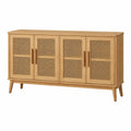 Buffet Falqorin en bois avec cannage beige naturel, meuble de rangement scandinave, 160 cm de large, design épuré et élégant.