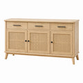 Buffet en bois beige avec cannage, dimensions 160x40x85 cm, style naturel, rangement, meuble Falqorin.
