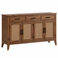 Buffet Falqorin en bois brun de 160 cm avec portes en cannage naturel, style rétro, meuble de rangement élégant.
