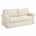 Canapé 2 places Falqorin en tissu beige classique avec jupe, design élégant et confortable pour salon.