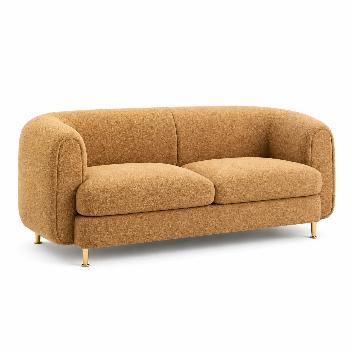 Canapé 2 places Falqorin en tissu bouclette camel, style contemporain, assise confortable, design moderne.