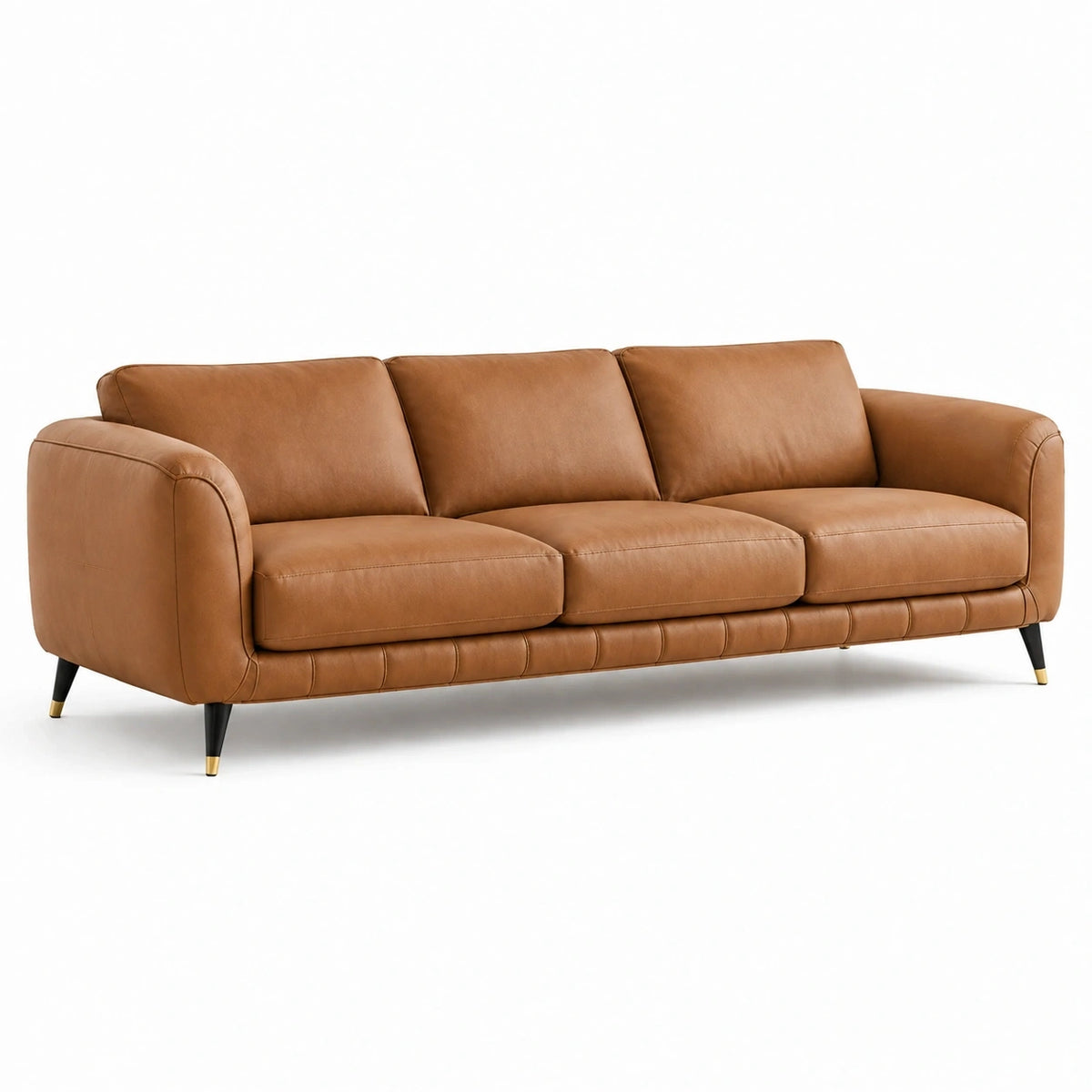 Canapé 3 places Falqorin en cuir camel, style contemporain, dimensions 210x90x85 cm, design élégant et moderne.