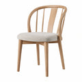 Chaise de salle à manger Falqorin en bois naturel et tissu bouclette beige avec dossier enveloppant, dimensions 52x57x82 cm
