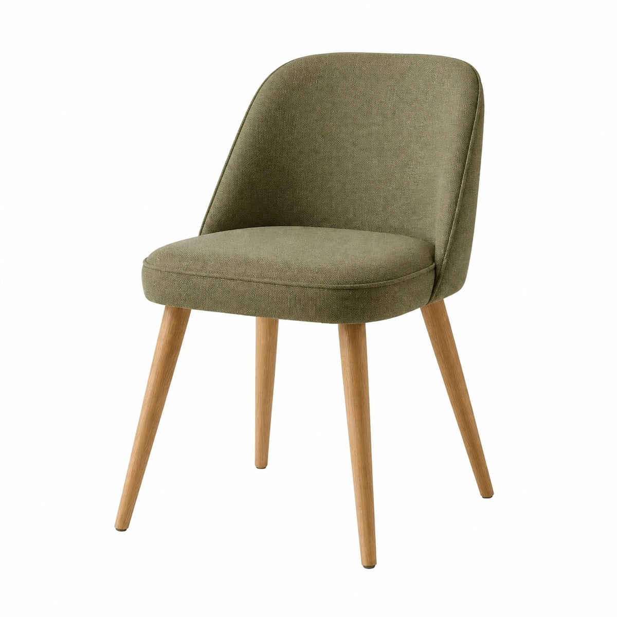 Chaise de salle à manger Falqorin en tissu vert kaki avec pieds en bois, style scandinave, dimensions 50x57x84 cm