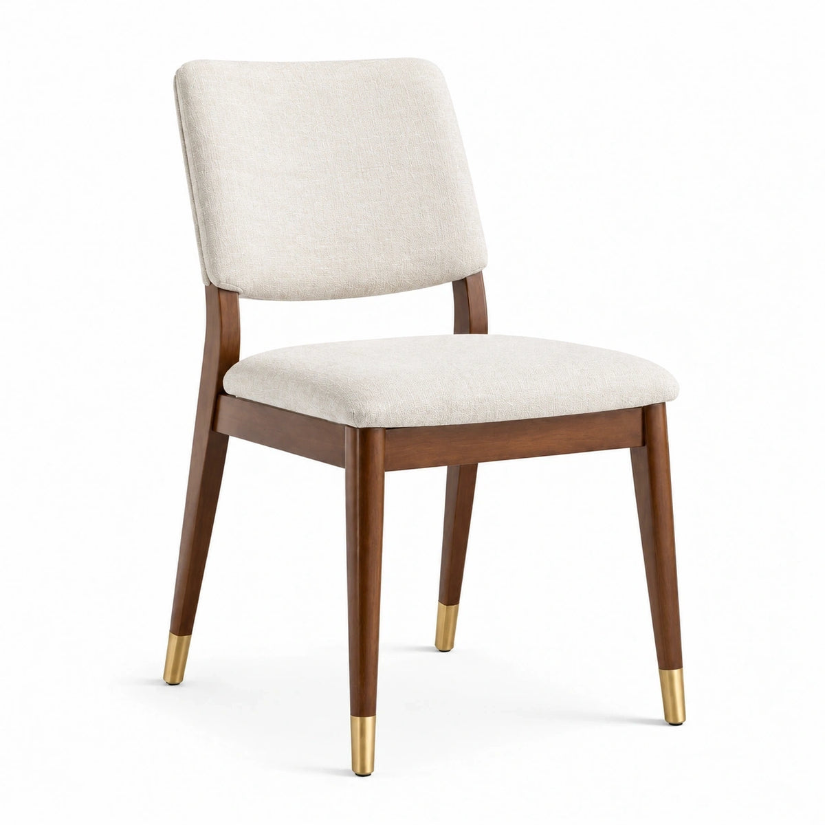 Chaise de salle à manger Falqorin en tissu beige et bois, dimensions 55 x 60 x 82 cm, style contemporain.