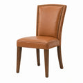 Chaise de salle à manger Falqorin en cuir marron, style classique, dimensions 50 x 62 x 102 cm, assise confortable.
