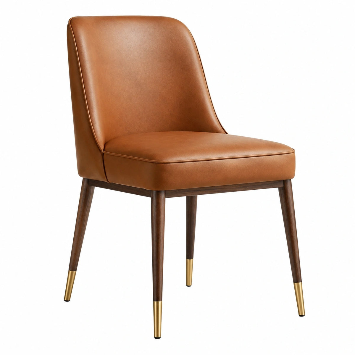 Chaise de salle à manger Falqorin en cuir marron, style moderne, dimensions 57x61x84 cm, assise confortable et design élégant.