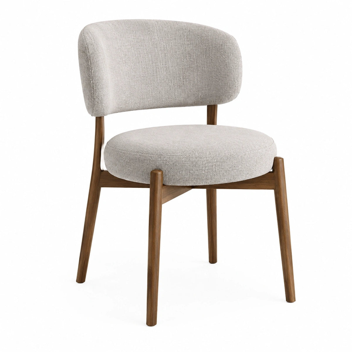 Chaise de salle à manger Falqorin en tissu bouclette beige et bois brun, style contemporain, dimensions 56x59x78 cm